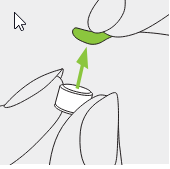 A cartoon of hands holding a small white bottle  Description automatically generated