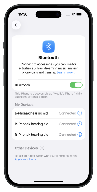 A screenshot of Bluetooth setting of the phone